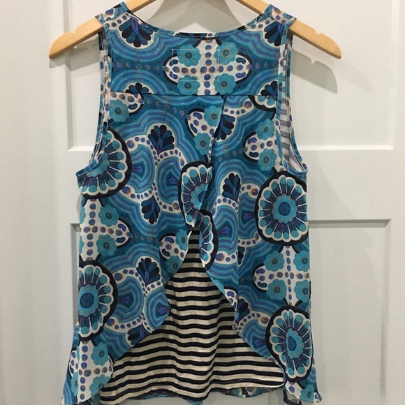 anthropologie Meadow Rue Merlin mixed media swing top blue stripe size small - Picture 4 of 9